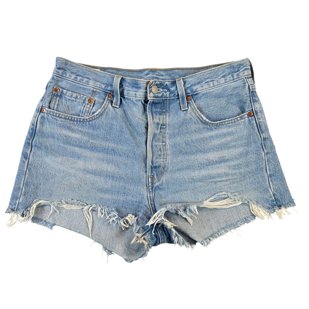 Levis Premium 501 High Rise Light Wash Cut Off Denim Shorts Button Fly sz 29
